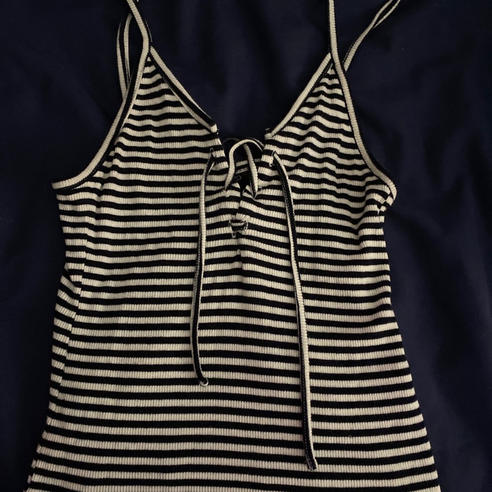 Black and white striped crop tank
